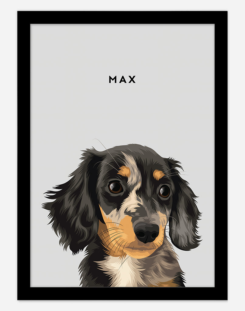 Custom Pet Portrait - One Pet - A4 - Black Frame - Australia