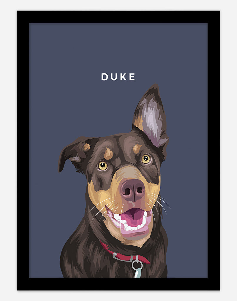 Custom Pet Portrait - One Pet - A2 - Black Frame - Australia