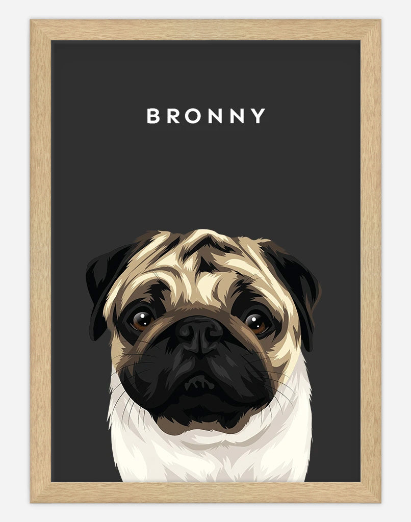 Custom Pet Portrait - One Pet - A3 - Timber Frame - Australia