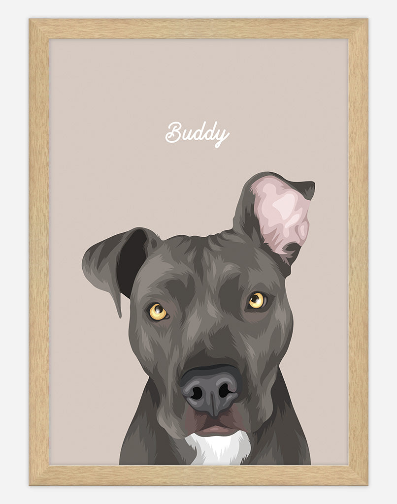 Custom Pet Portrait - One Pet - A4 - Timber Frame - Australia