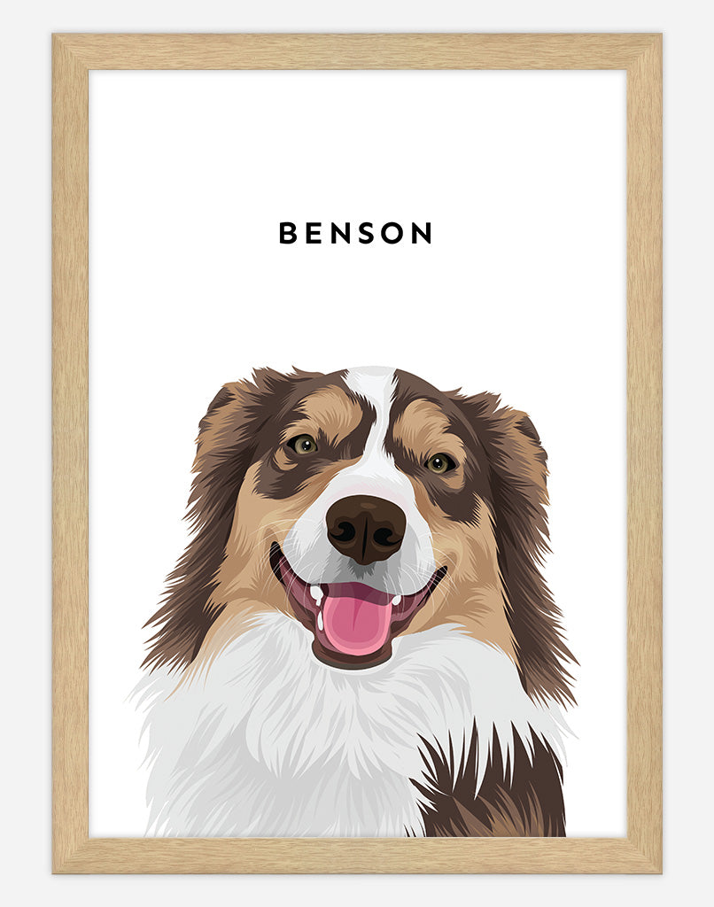 Custom Pet Portrait - One Pet - A2 - Timber Frame - Australia