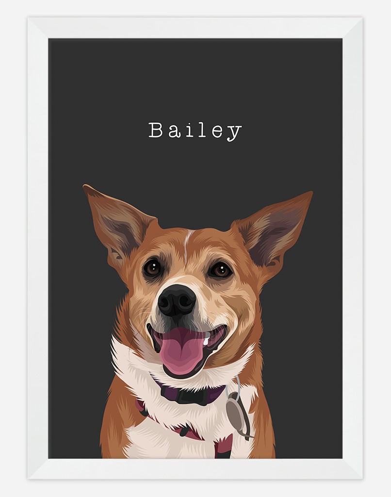 Custom Dog Portrait - A4 - White Frame - 1 Dog Australia