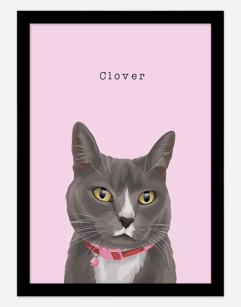 Custom Cat Portrait - A4 - Black Frame - 1 Cat Australia