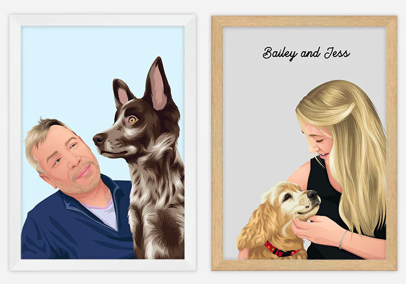 Custom Pet & Person Portrait - Personalised Pet & Owner Portrait - Oh Barney