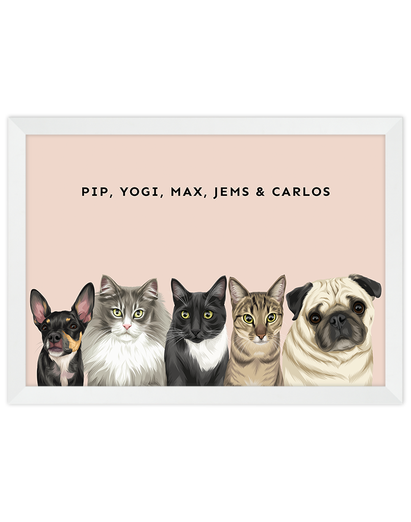 Custom Pet Portrait - Five Pet Portrait