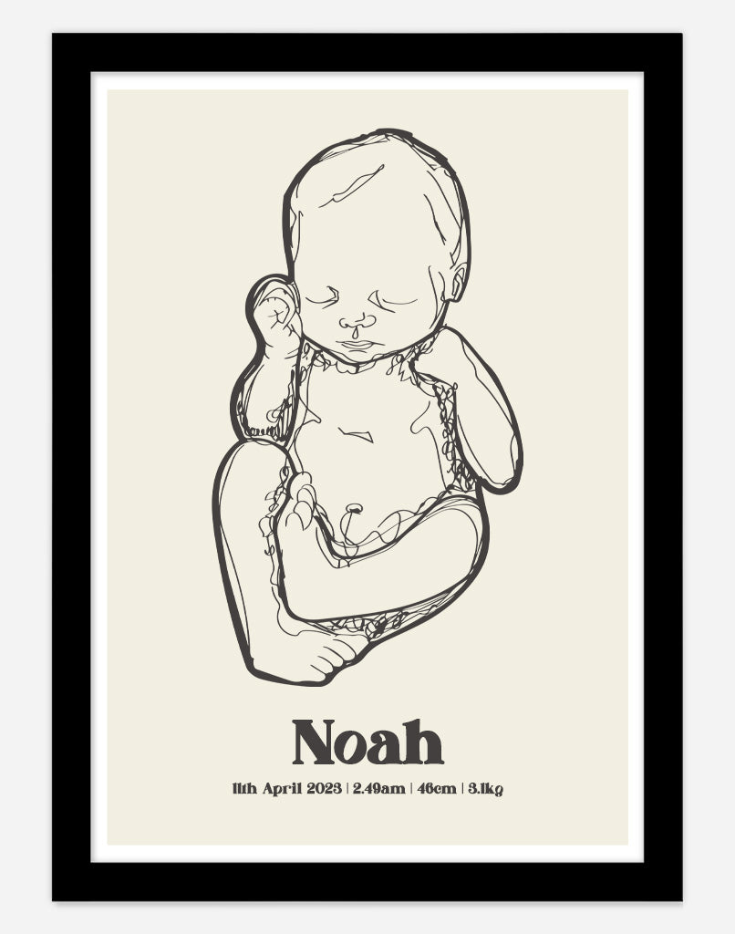Custom Birth Poster - A4 - Black Frame - Cream Australia