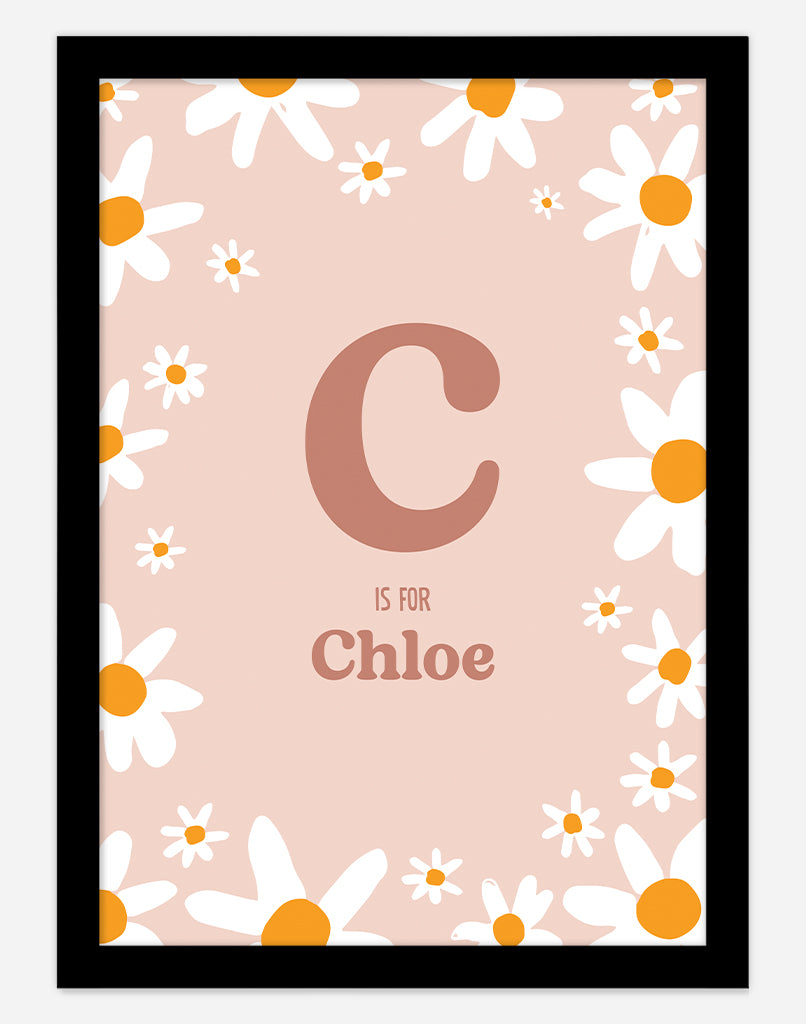 Personalised Daisy Name Print - A4 - Black Frame - Rose Australia