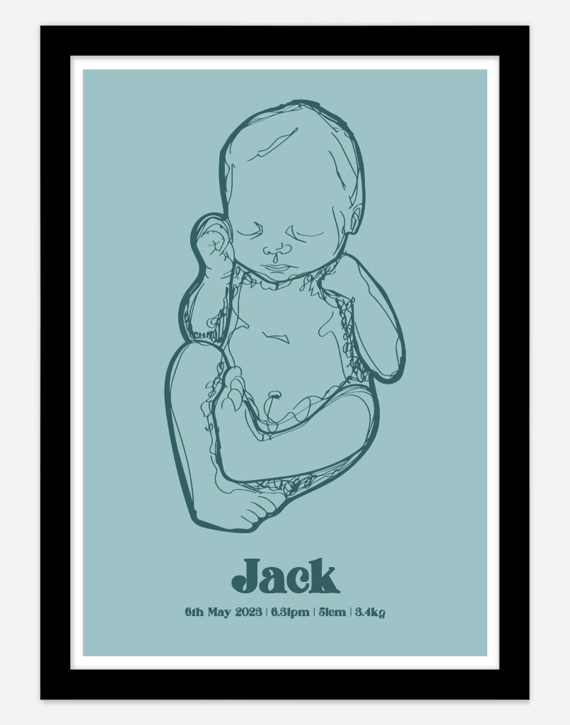 Custom Birth Poster - A4 - Black Frame - Ocean Australia