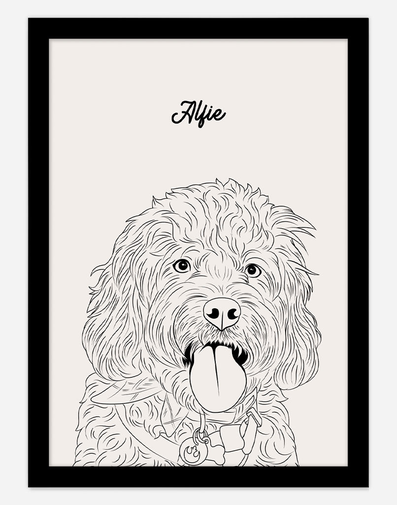 Custom Pet Portrait Minimal Style Framed Black