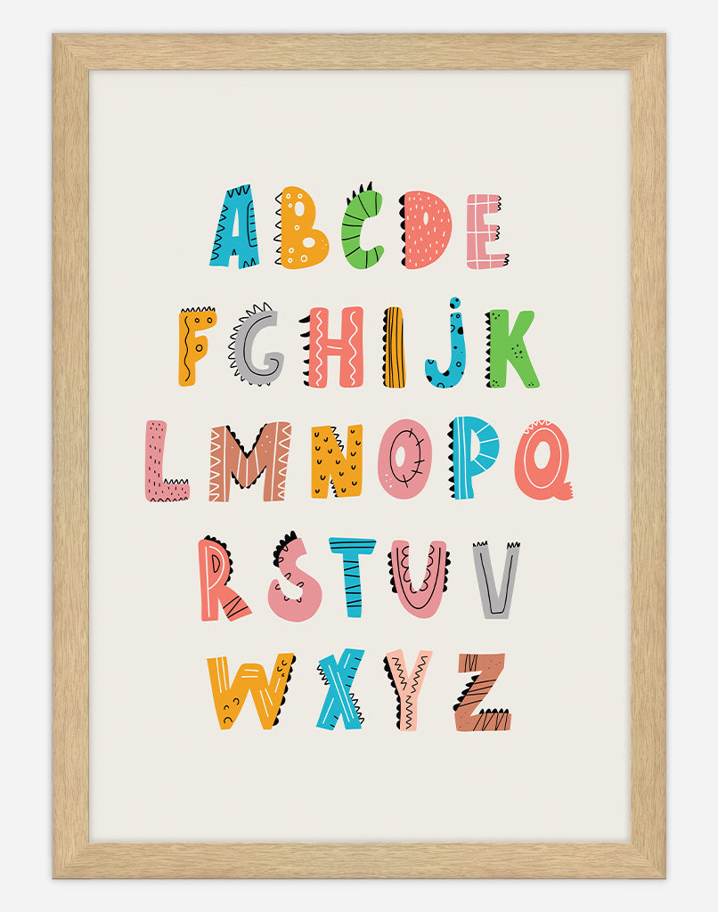 Dinosaur Alphabet - A4 - Timber Frame - Australia