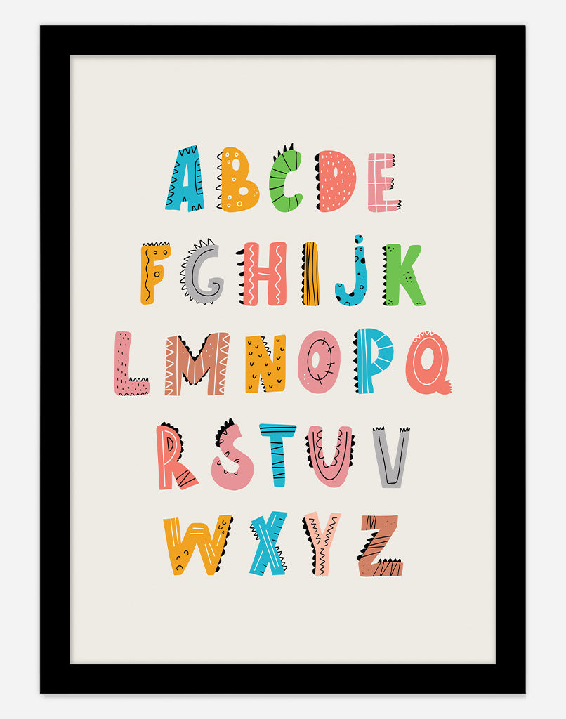 Dinosaur Alphabet - A4 - Black Frame - Australia