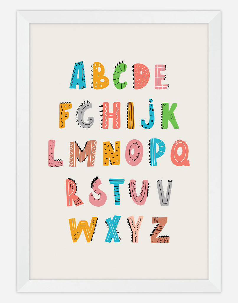 Dinosaur Alphabet - A4 - White Frame - Australia
