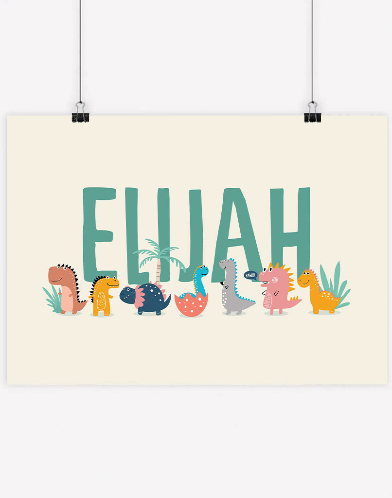 Personalised Dinosaur Name Print - A4 - Unframed - Cream Australia