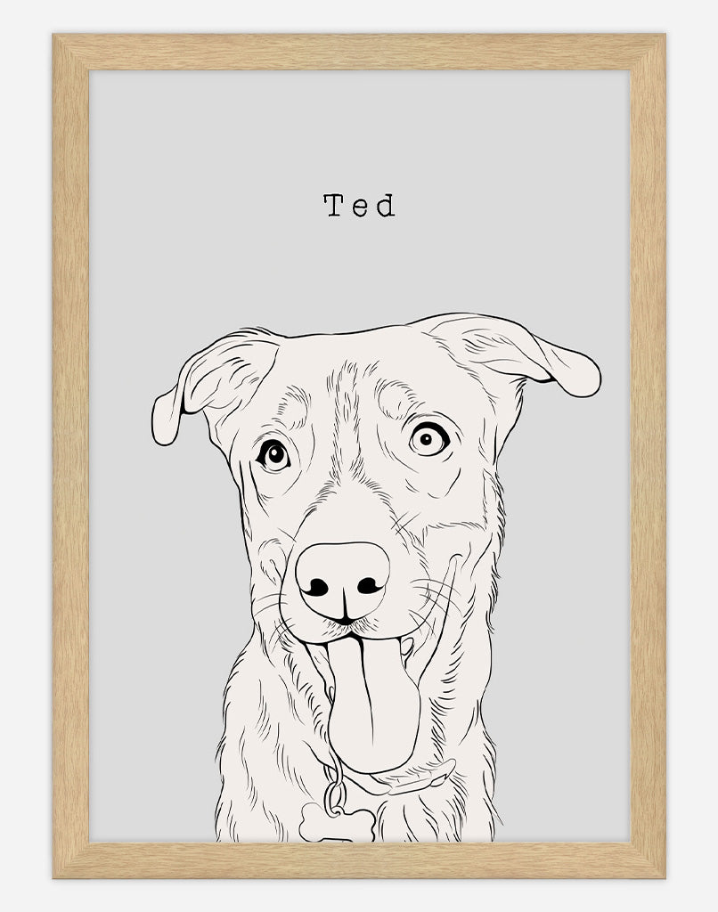 Custom Pet Portrait Minimal Style Framed Timber