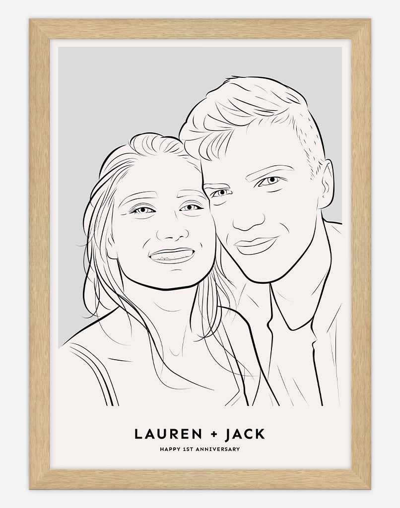 Custom Couple Portrait - Grey / Timber Frame