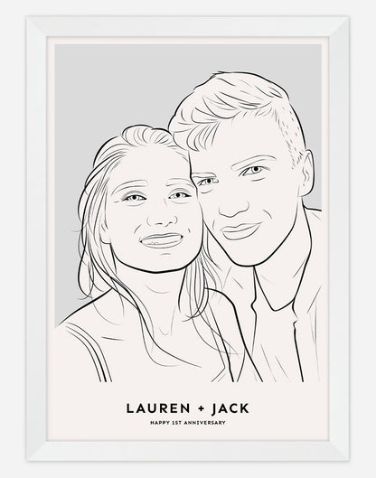 Custom Couple Portrait -  Grey / White Frame