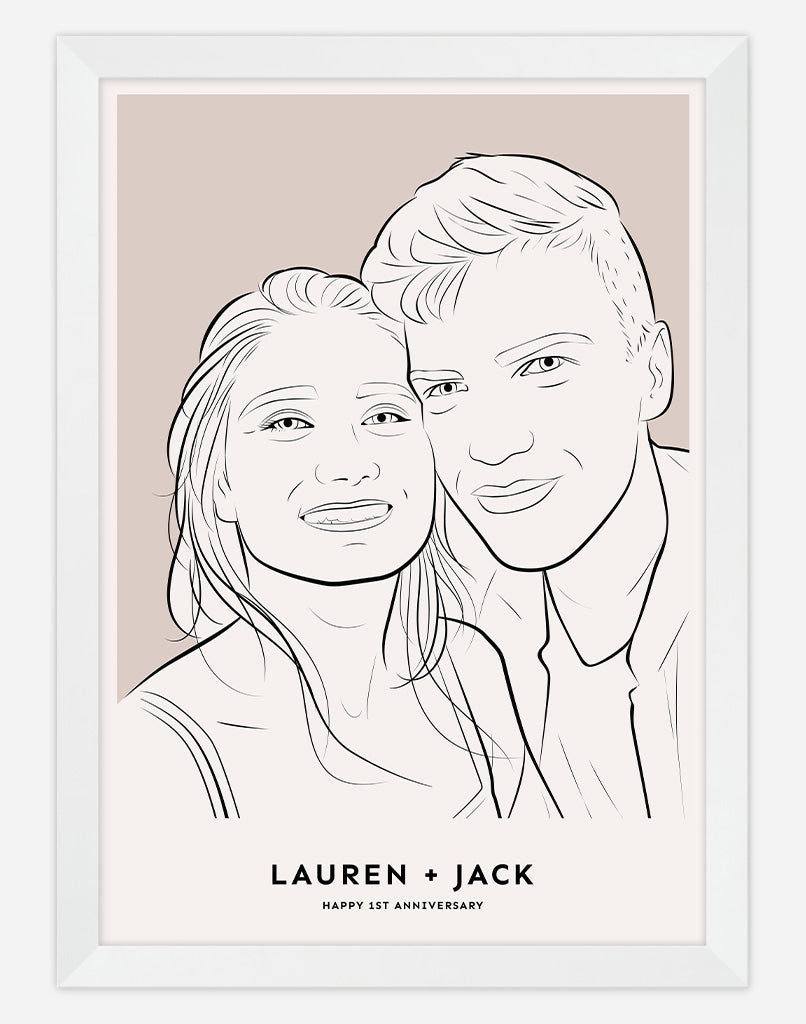 Custom Couple Portrait - White Frame Oat