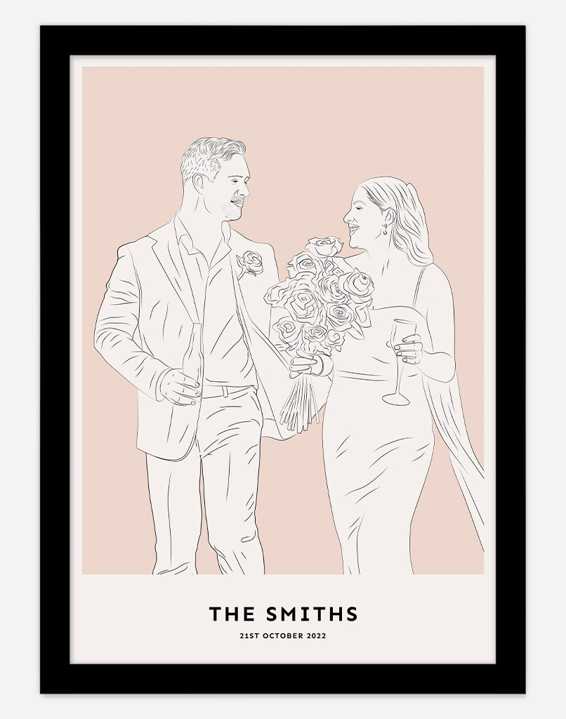 Custom Couple Portrait - Peach / Black Frame