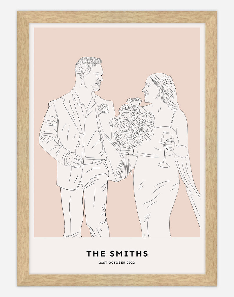Custom Couple Portrait - Peach / Timber Frame