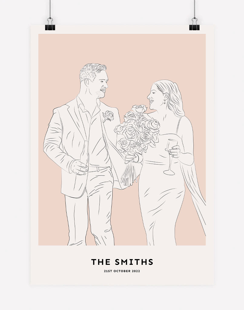 Custom Couple Portrait - Peach / Poster Print