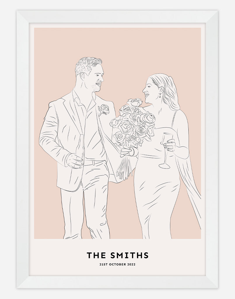 Custom Couple Portrait - Peach / White Frame