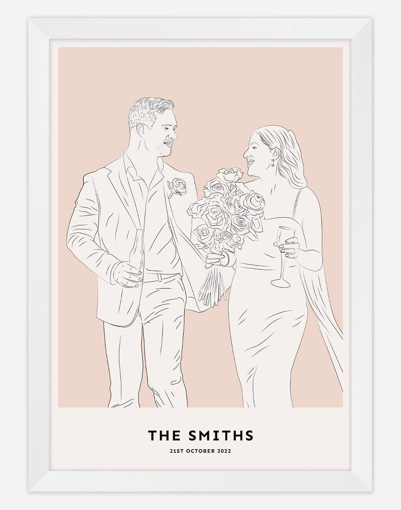 Custom Couple Portrait -  Peach / White Frame