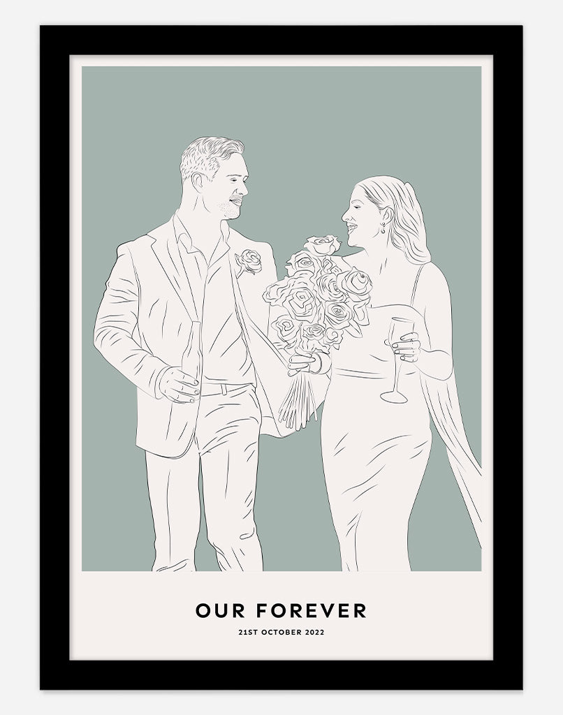 Custom Couple Portrait -  Sage / Black Frame