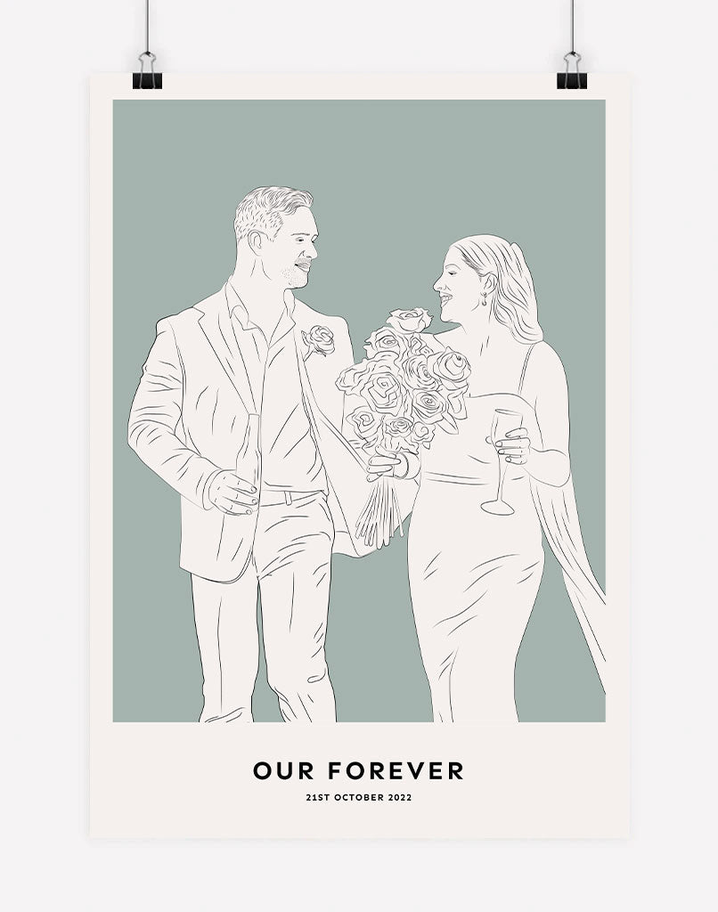 Custom Couple Portrait - Sage / Poster Print