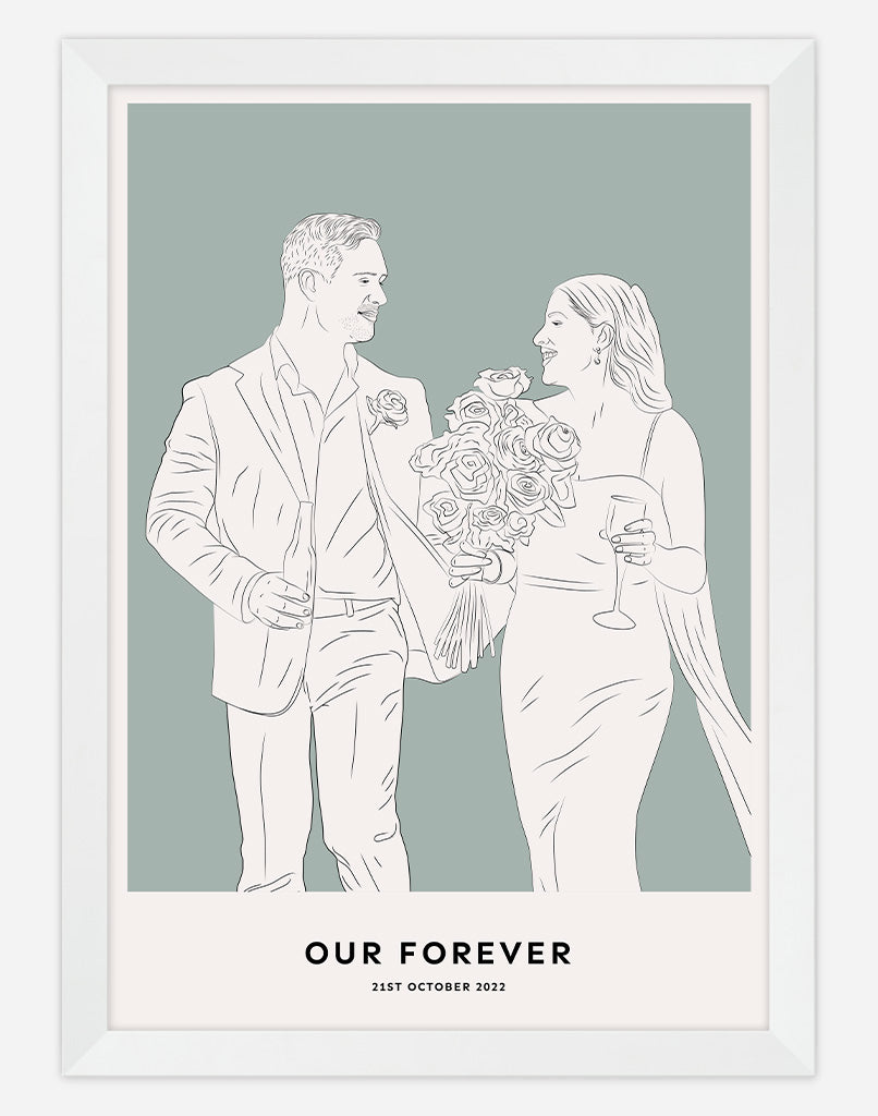 Custom Couple Portrait -  Sage / White Frame