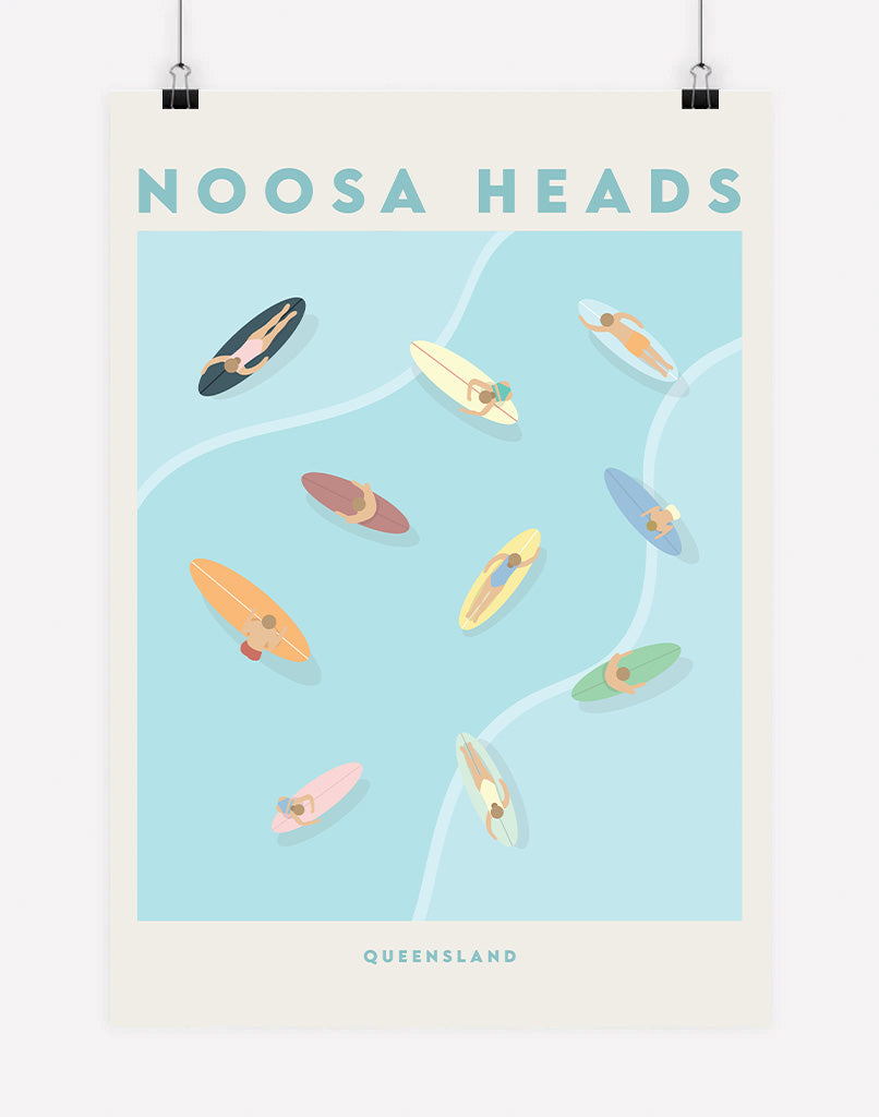 Surf Town Australia Aerial Surf Print - A4 - Unframed - Noosa Heads Australia