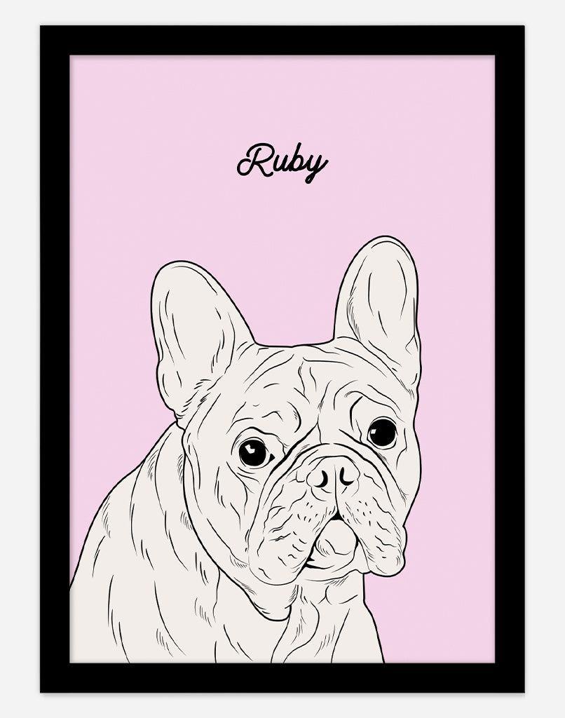 Custom Pet Portrait Minimal Style Framed Black