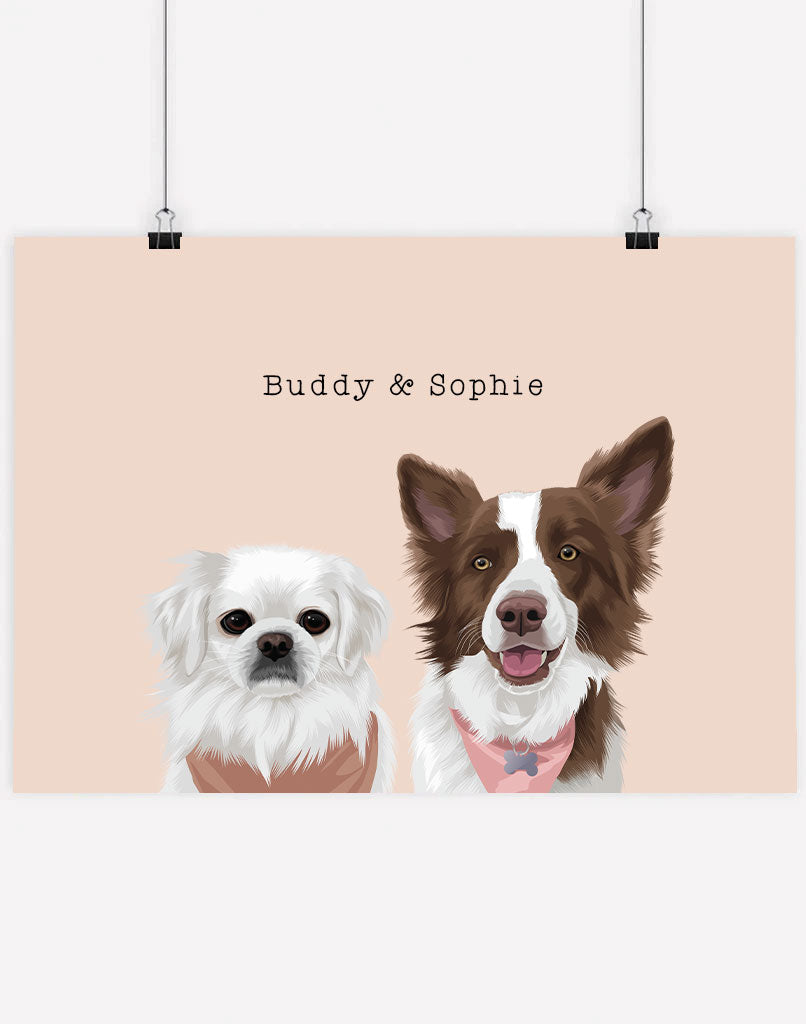 Digital Pet Portrait - Digital File Only (Up to 5 Pets) - 2 Pets - Peach - Australia