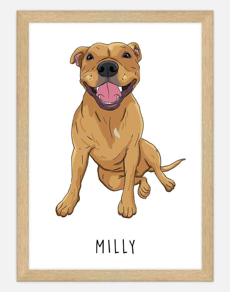 Custom Pet Portrait - Doodle Style - A3 - Timber Frame - One Australia