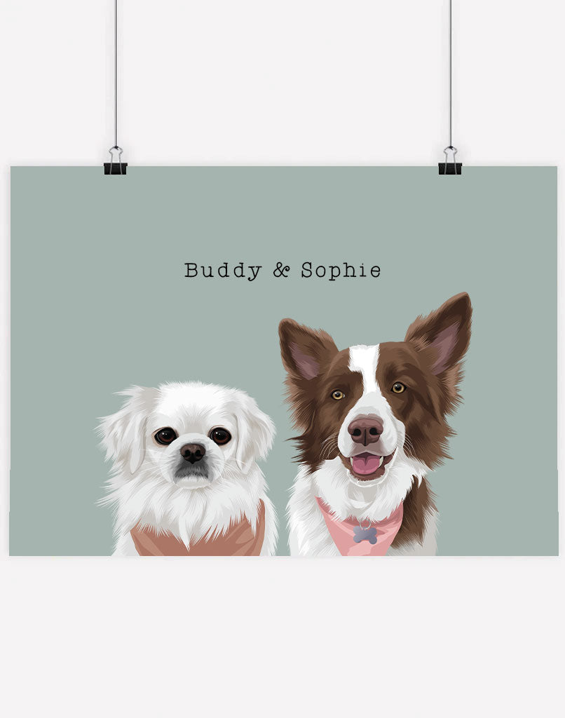 Custom Pet Portrait - Two Pet Portrait - A4 - Unframed - Australia