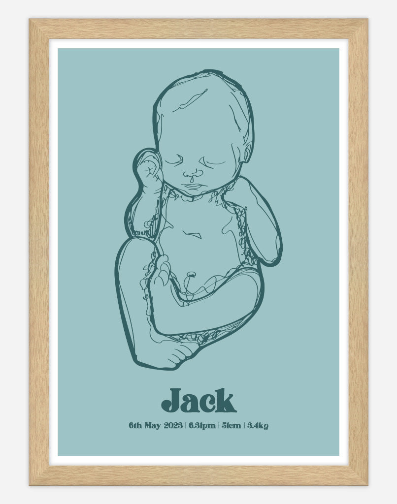 Custom Birth Poster - A4 - Timber Frame - Ocean Australia