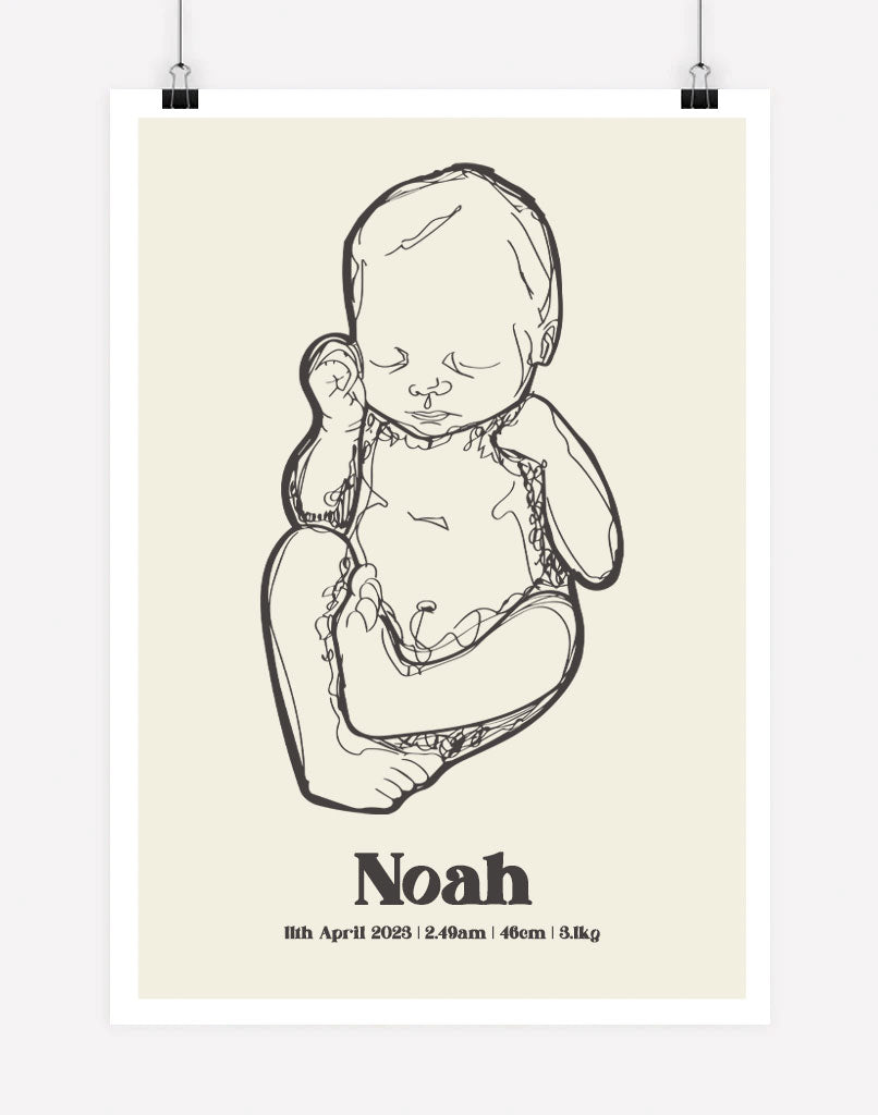 Custom Birth Poster - A4 - Unframed - Cream Australia