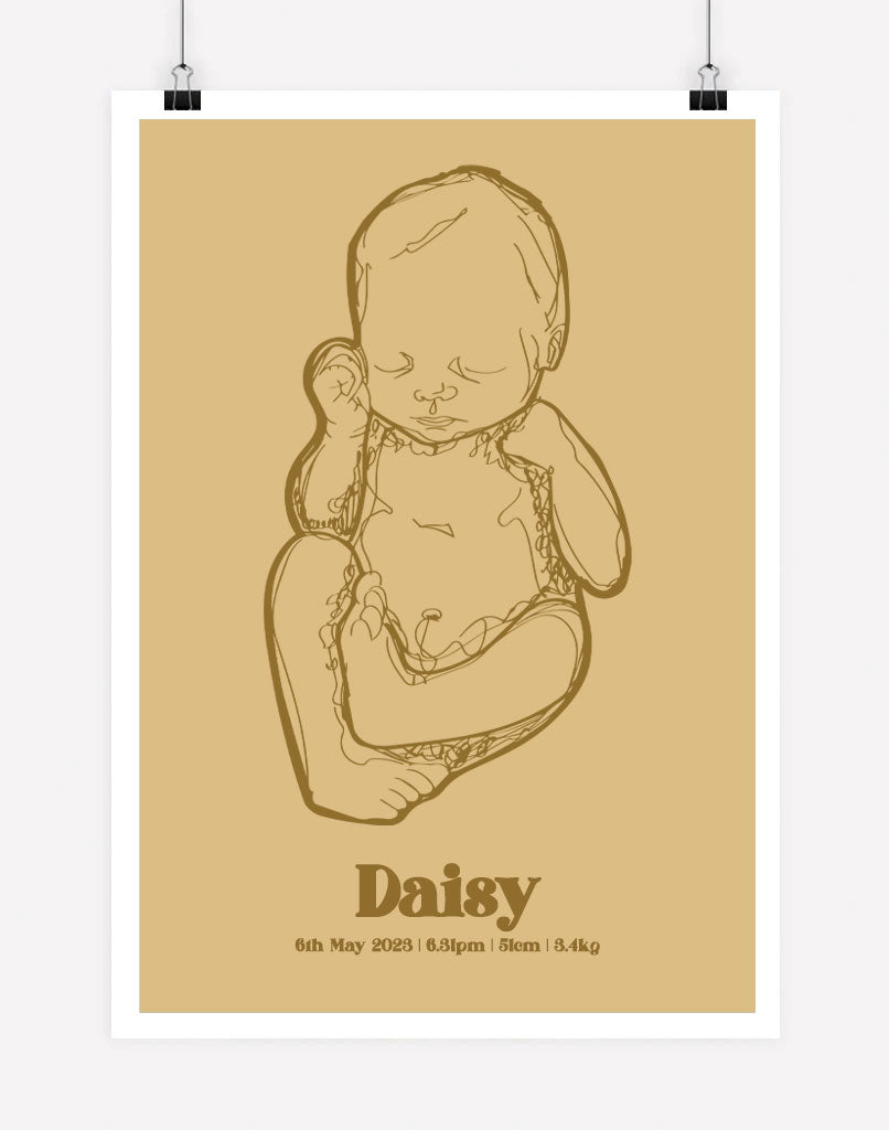 Custom Birth Poster - A4 - Unframed - Golden Australia