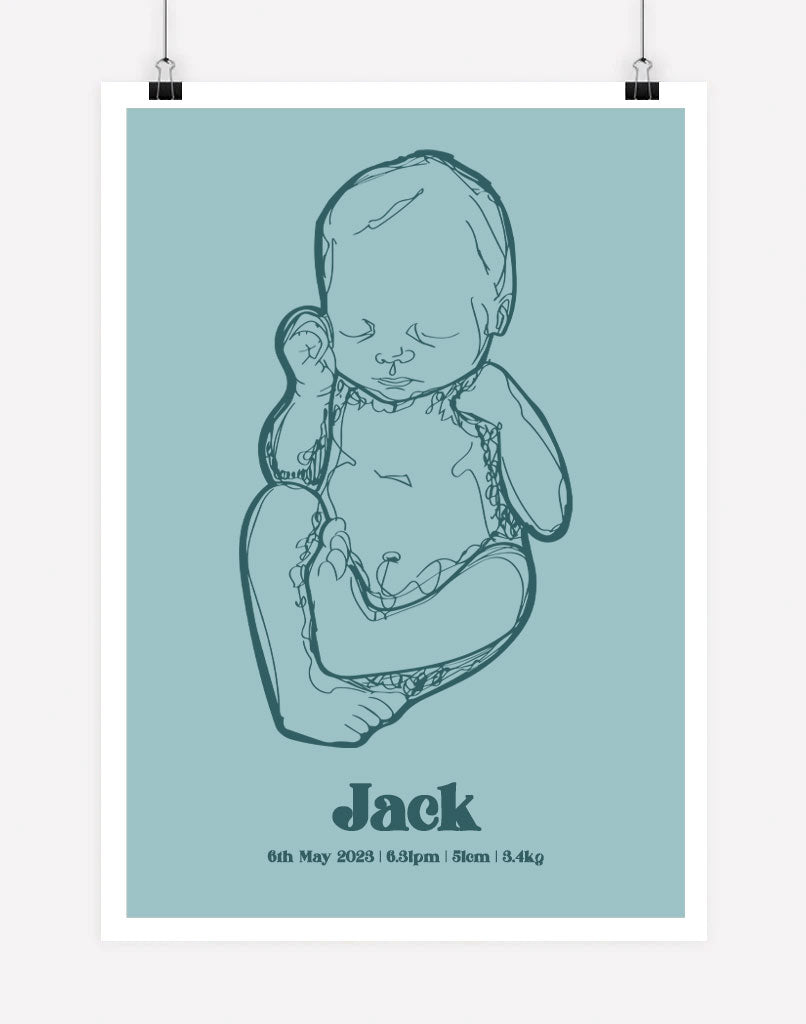 Custom Birth Poster - A4 - Unframed - Ocean Australia