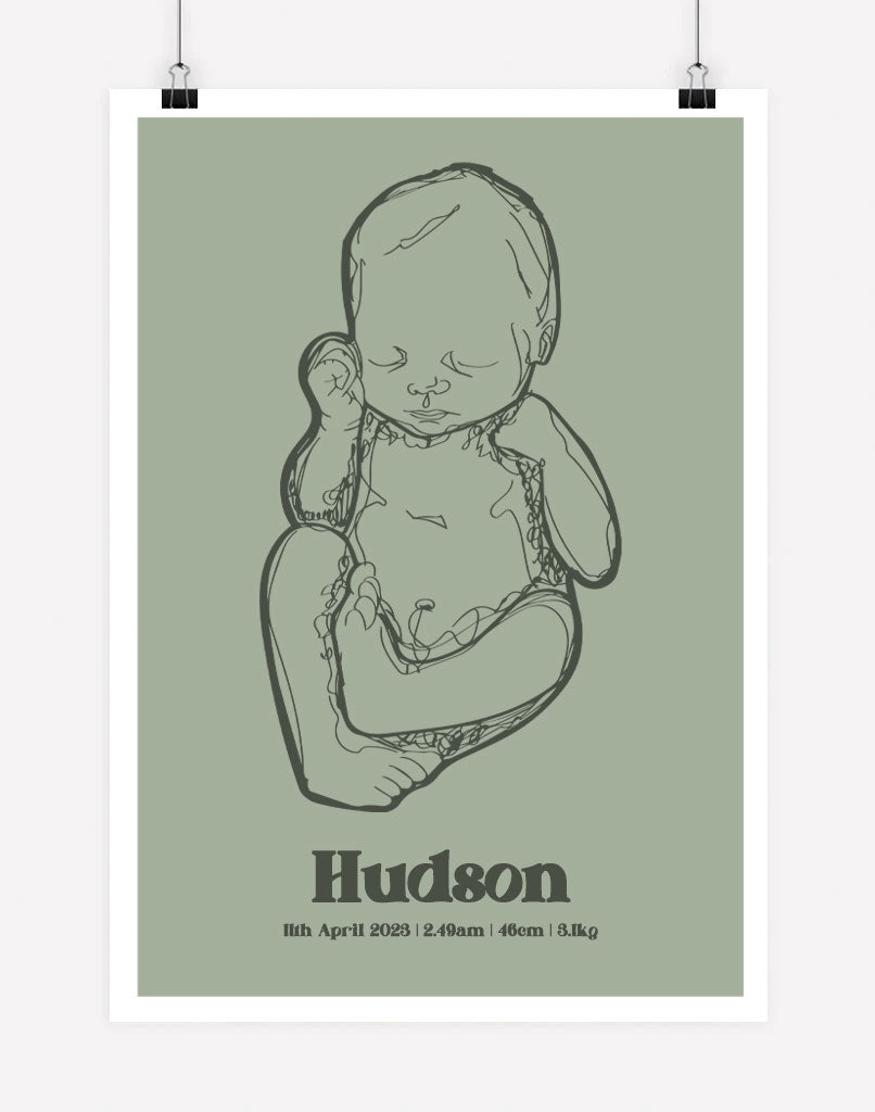 Custom Birth Poster - A4 - Unframed - Sage Australia
