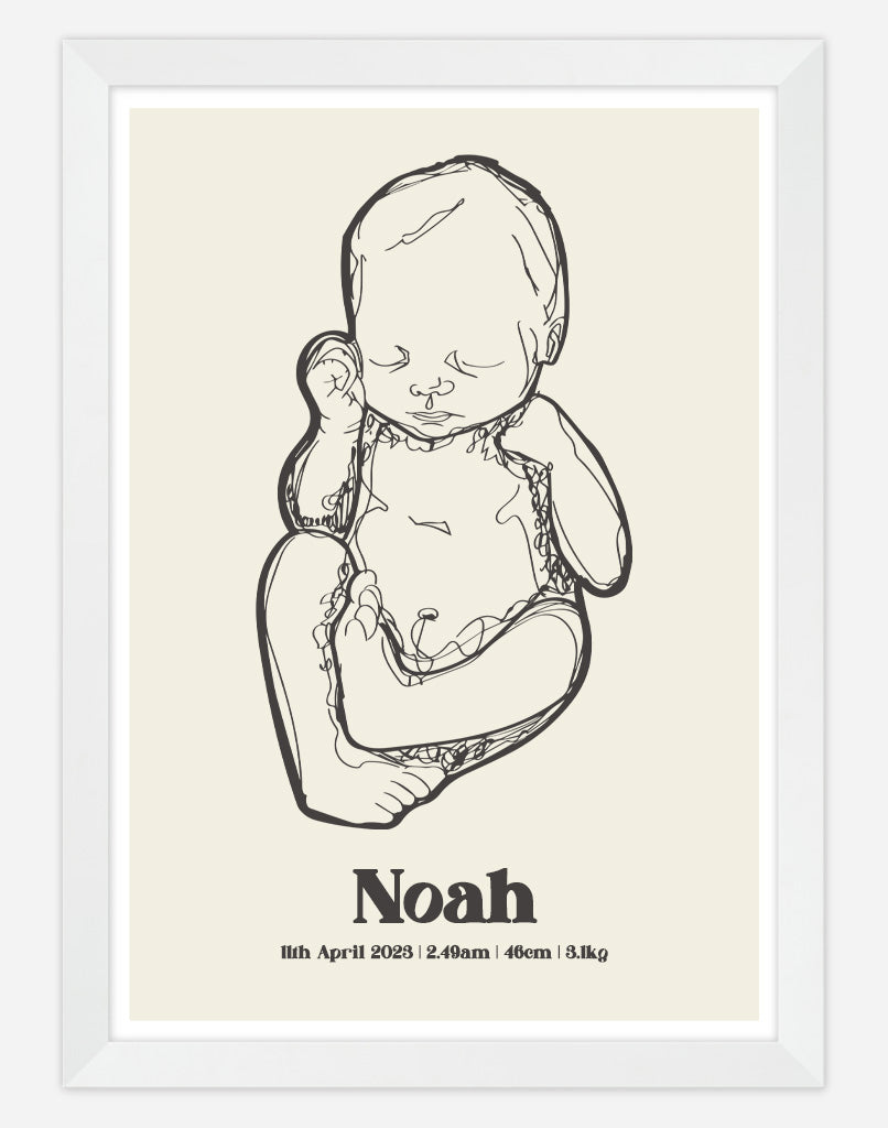 Custom Birth Poster - A4 - White Frame - Cream Australia
