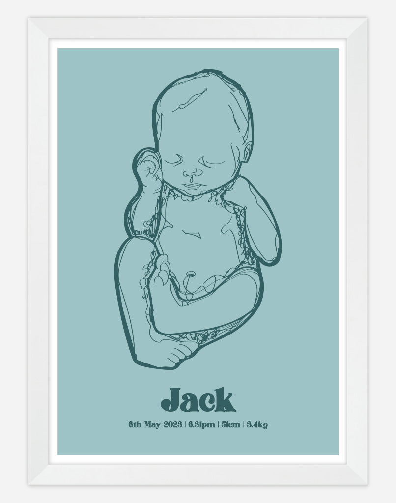 Custom Birth Poster - A4 - White Frame - Ocean Australia