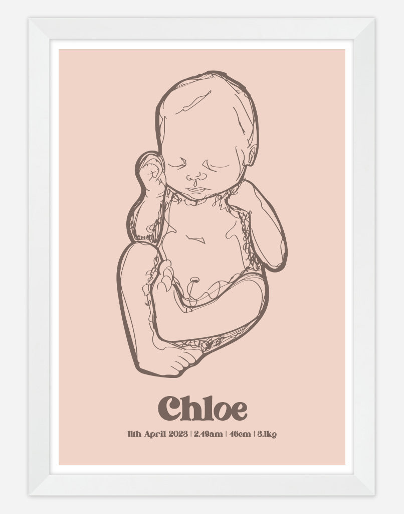 Custom Birth Poster - A4 - White Frame - Rose Australia