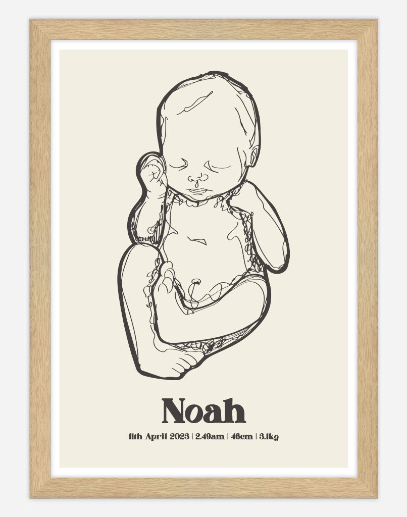 Custom Birth Poster - A4 - Timber Frame - Cream Australia