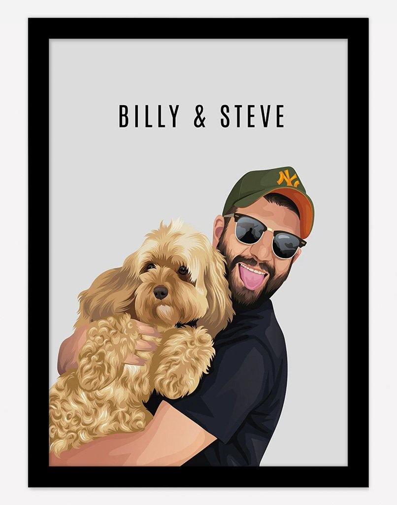 Custom Pet & Person Portrait - A3 - Unframed - 1 Pet & 1 Person Australia