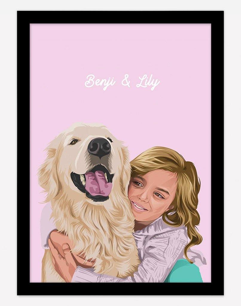 Custom Pet & Person Portrait - A3 - Unframed - 1 Pet & 1 Person Australia