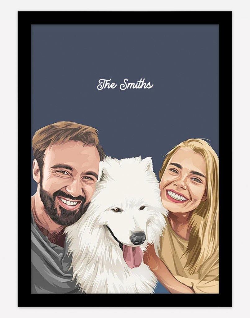 Custom Pet & Person Portrait - A3 - Unframed - 1 Pet & 1 Person Australia