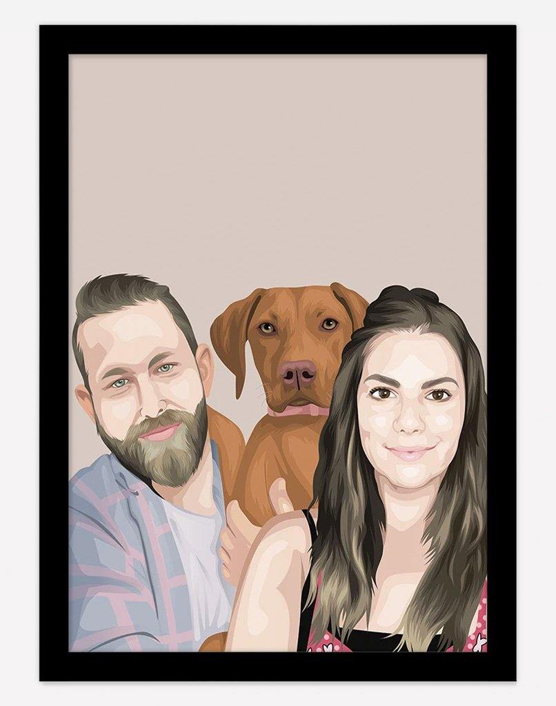 Custom Pet & Person Portrait - A3 - Unframed - 1 Pet & 1 Person Australia