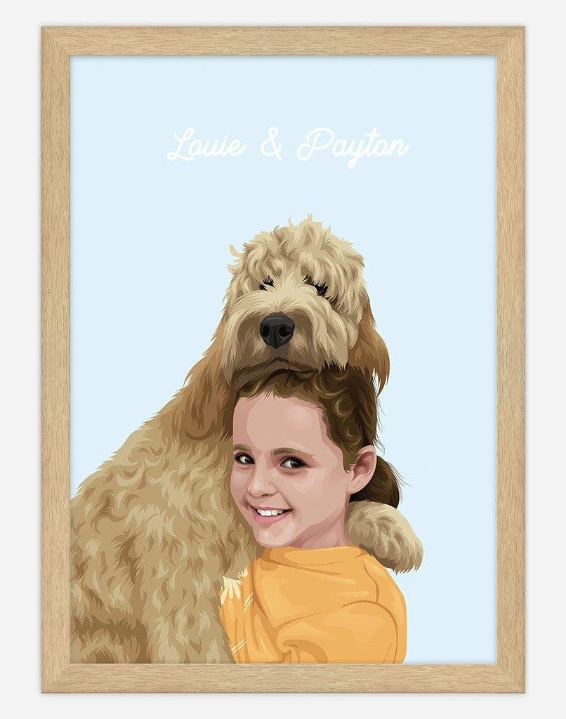 Custom Pet & Person Portrait - A3 - Unframed - 1 Pet & 1 Person Australia