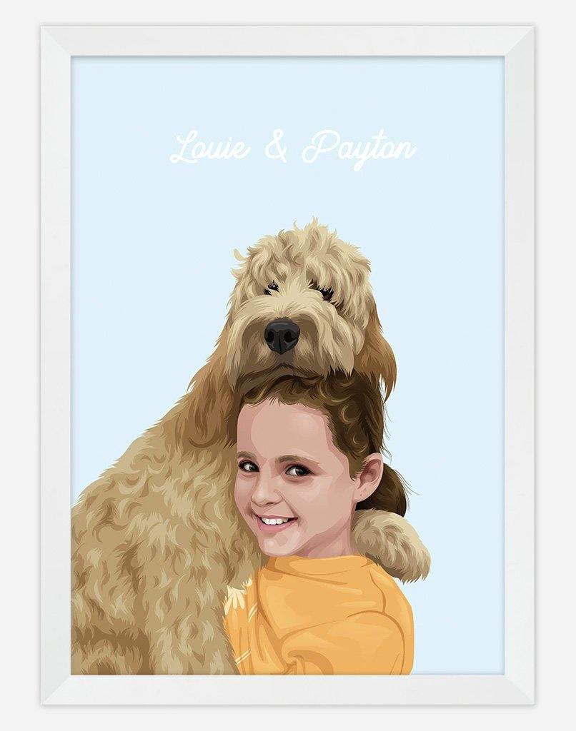 Custom Pet & Person Portrait - A3 - Unframed - 1 Pet & 1 Person Australia