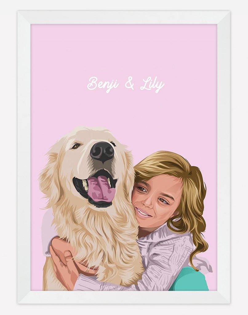 Custom Pet & Person Portrait - A3 - Unframed - 1 Pet & 1 Person Australia